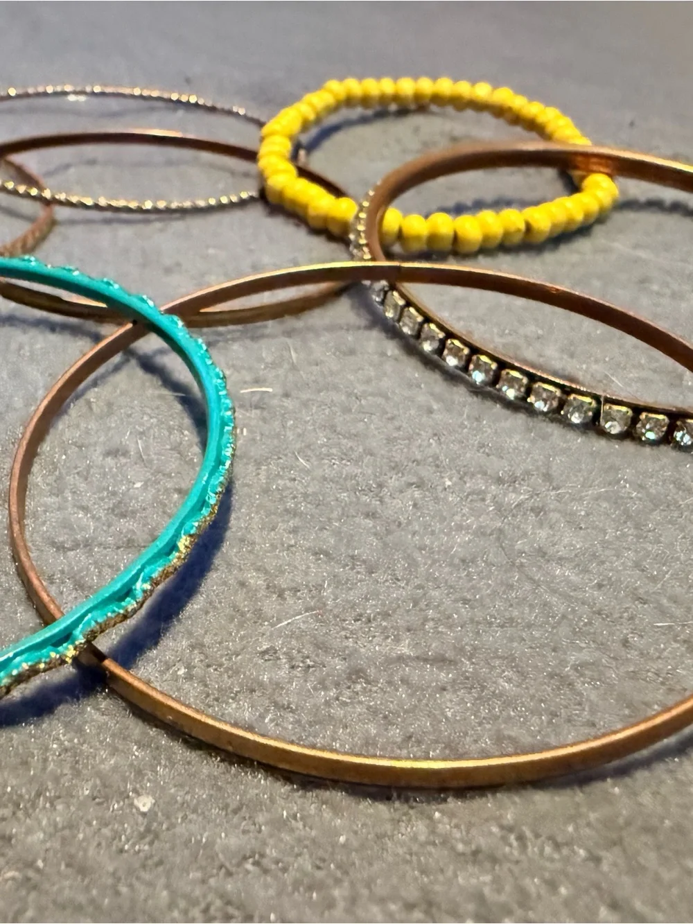 Mixed Metal and Bead Women's Bangle Bracelet Set - Yellow, Teal, Gold